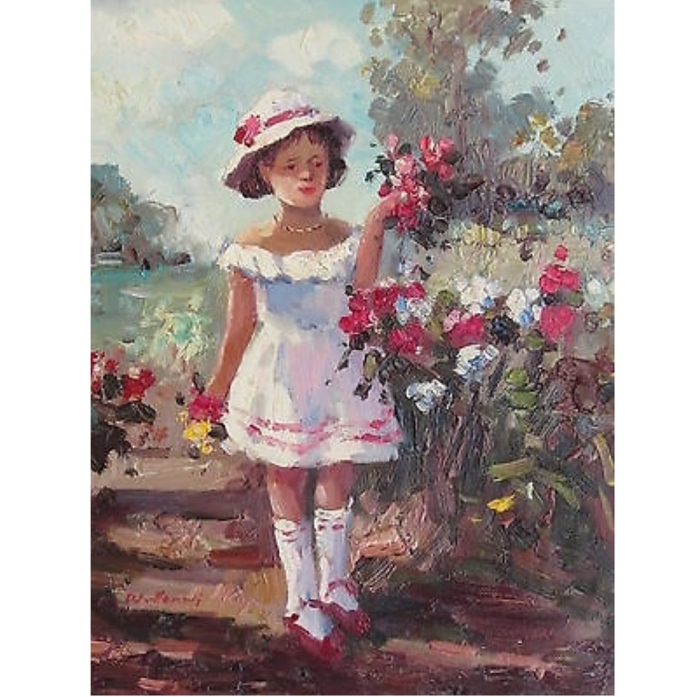 *Original* little flower girl oil hand painting